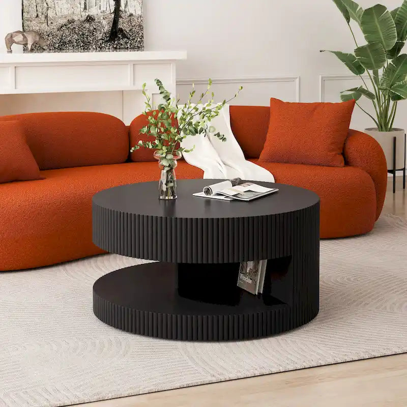 Table basse ronde blanche et noire, 2 niveaux, 1-2 places
