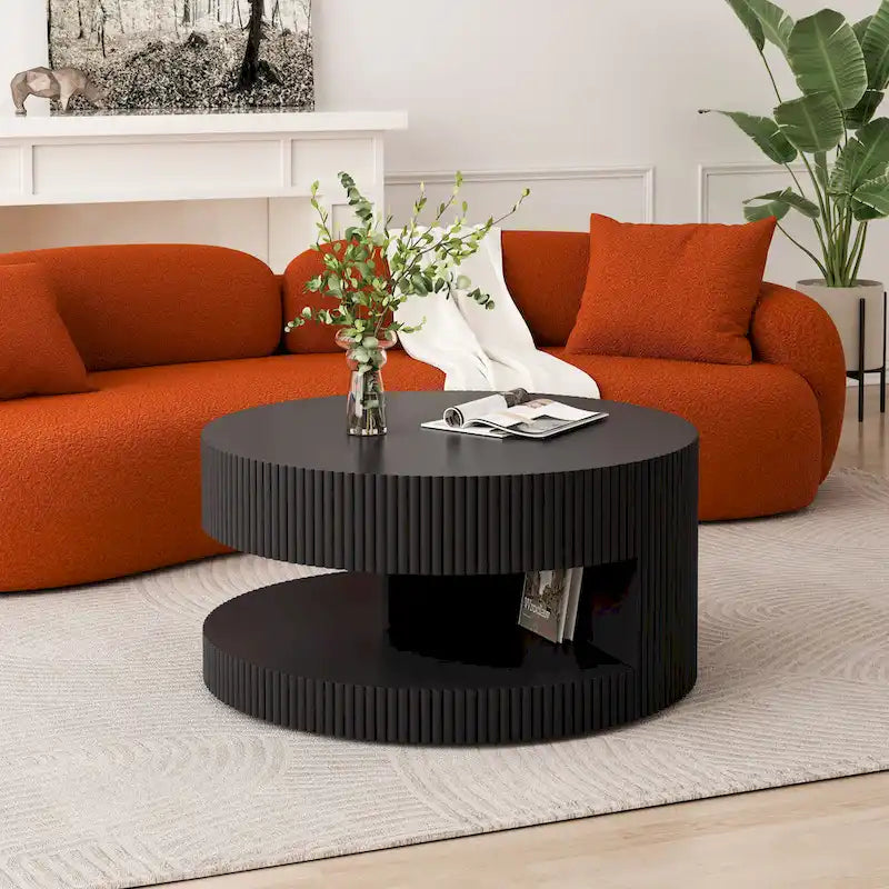 Table basse ronde blanche et noire, 2 niveaux, 1-2 places