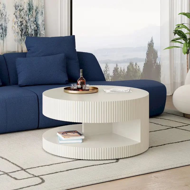 Table basse ronde blanche et noire, 2 niveaux, 1-2 places