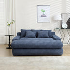 Canapé convertible 2 places en chenille avec 5 coussins de dossier – Bleu marine / Jaune moutarde / Blanc / Émeraude / Gris