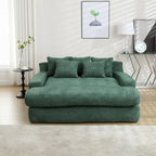 Canapé convertible 2 places en chenille avec 5 coussins de dossier – Bleu marine / Jaune moutarde / Blanc / Émeraude / Gris