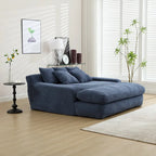 Canapé convertible 2 places en chenille avec 5 coussins de dossier – Bleu marine / Jaune moutarde / Blanc / Émeraude / Gris
