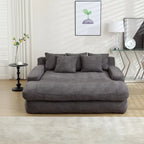 Canapé convertible 2 places en chenille avec 5 coussins de dossier – Bleu marine / Jaune moutarde / Blanc / Émeraude / Gris