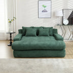 Canapé convertible 2 places en chenille avec 5 coussins de dossier – Bleu marine / Jaune moutarde / Blanc / Émeraude / Gris
