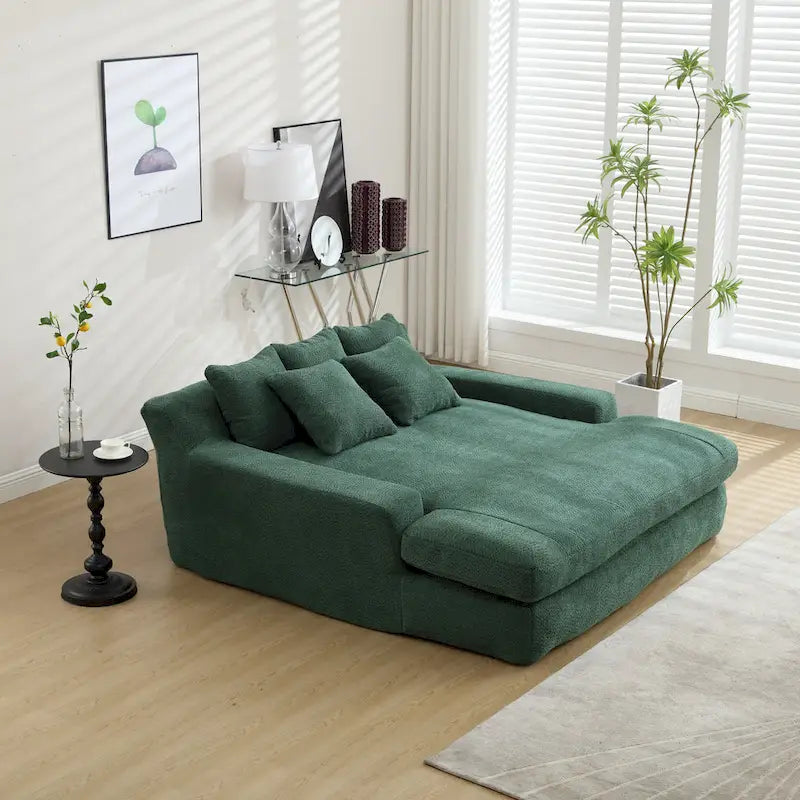 Canapé convertible 2 places en chenille avec 5 coussins de dossier – Bleu marine / Jaune moutarde / Blanc / Émeraude / Gris