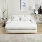 Canapé convertible 2 places en chenille avec 5 coussins de dossier – Bleu marine / Jaune moutarde / Blanc / Émeraude / Gris