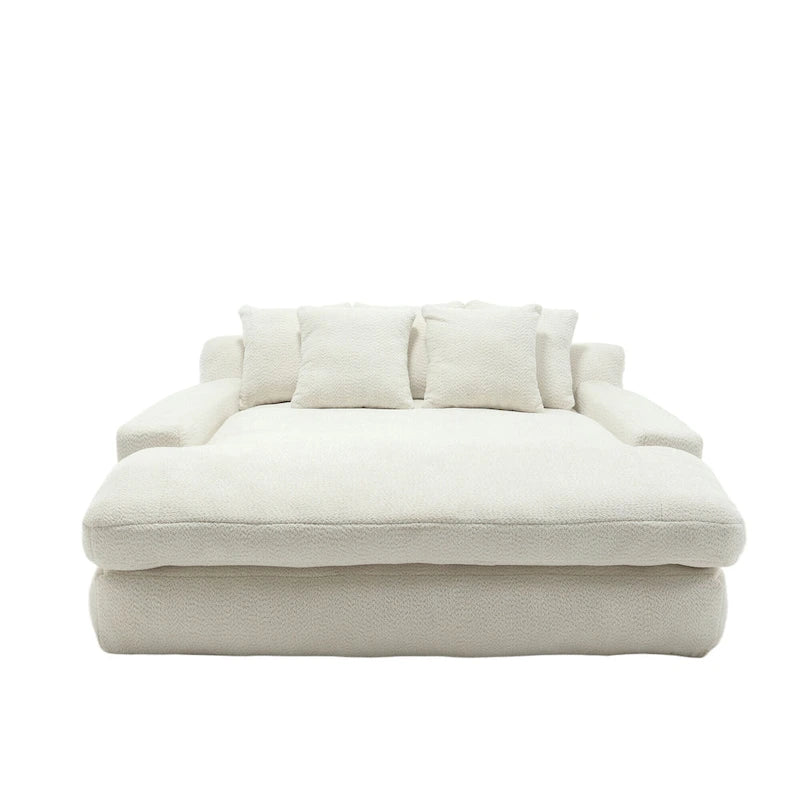 Canapé convertible 2 places en chenille avec 5 coussins de dossier – Bleu marine / Jaune moutarde / Blanc / Émeraude / Gris