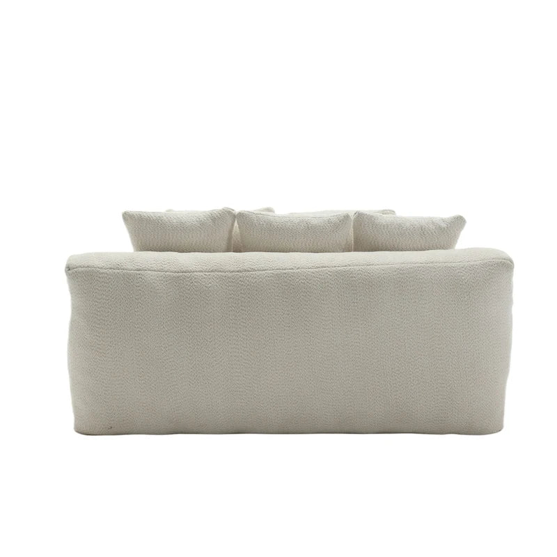 Canapé convertible 2 places en chenille avec 5 coussins de dossier – Bleu marine / Jaune moutarde / Blanc / Émeraude / Gris