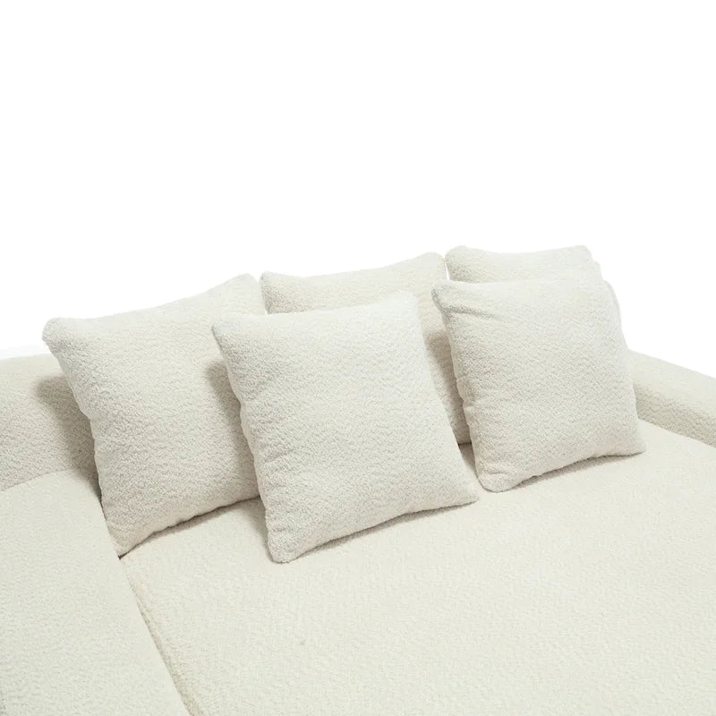 Canapé convertible 2 places en chenille avec 5 coussins de dossier – Bleu marine / Jaune moutarde / Blanc / Émeraude / Gris