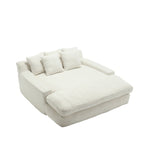 Canapé convertible 2 places en chenille avec 5 coussins de dossier – Bleu marine / Jaune moutarde / Blanc / Émeraude / Gris
