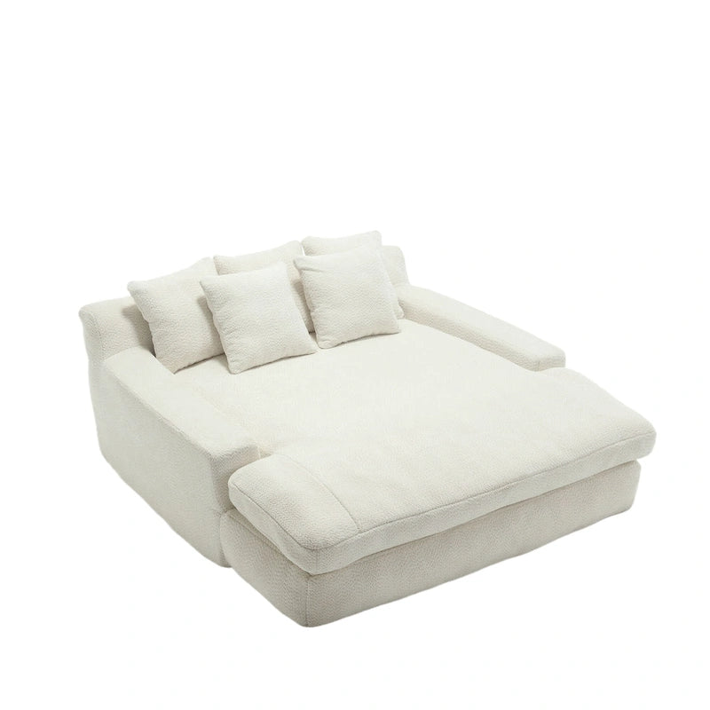 Canapé convertible 2 places en chenille avec 5 coussins de dossier – Bleu marine / Jaune moutarde / Blanc / Émeraude / Gris