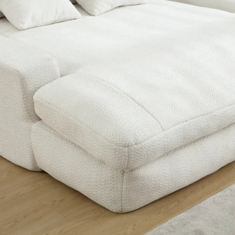 Canapé convertible 2 places en chenille avec 5 coussins de dossier – Bleu marine / Jaune moutarde / Blanc / Émeraude / Gris