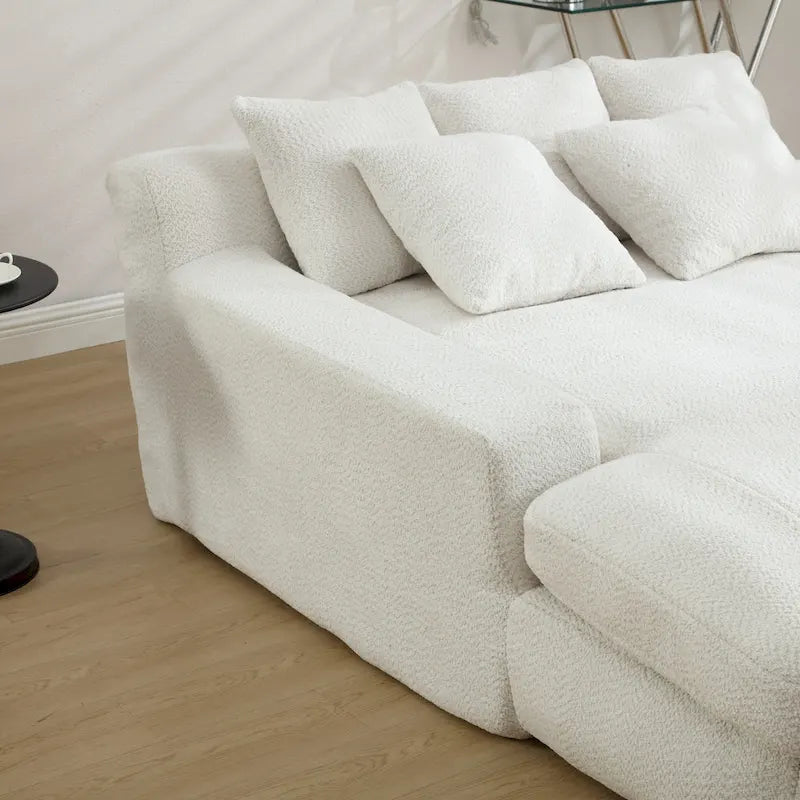 Canapé convertible 2 places en chenille avec 5 coussins de dossier – Bleu marine / Jaune moutarde / Blanc / Émeraude / Gris
