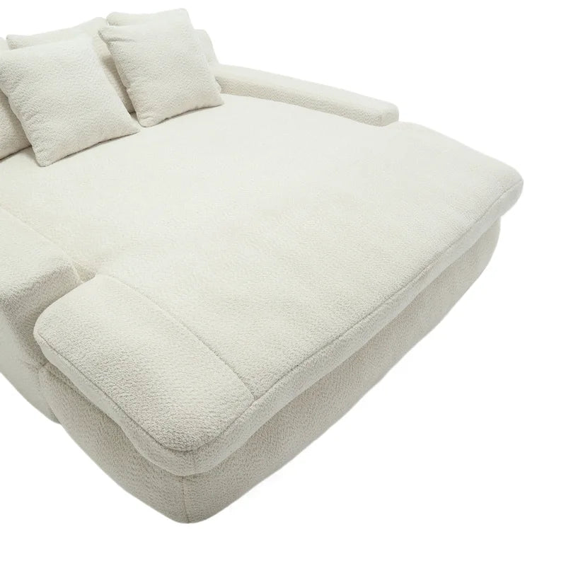 Canapé convertible 2 places en chenille avec 5 coussins de dossier – Bleu marine / Jaune moutarde / Blanc / Émeraude / Gris