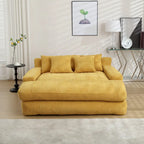 Canapé convertible 2 places en chenille avec 5 coussins de dossier – Bleu marine / Jaune moutarde / Blanc / Émeraude / Gris