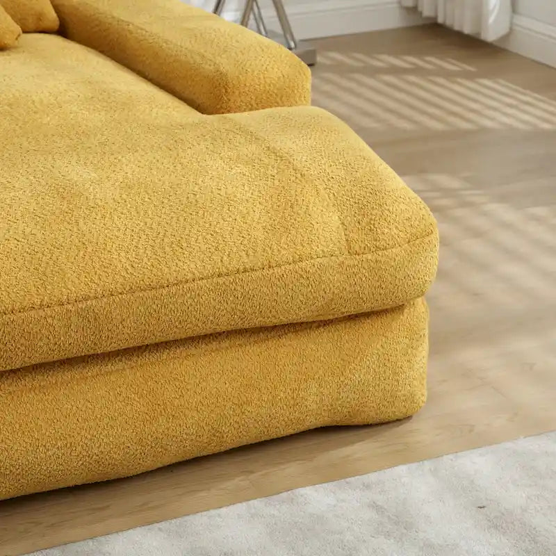 Canapé convertible 2 places en chenille avec 5 coussins de dossier – Bleu marine / Jaune moutarde / Blanc / Émeraude / Gris