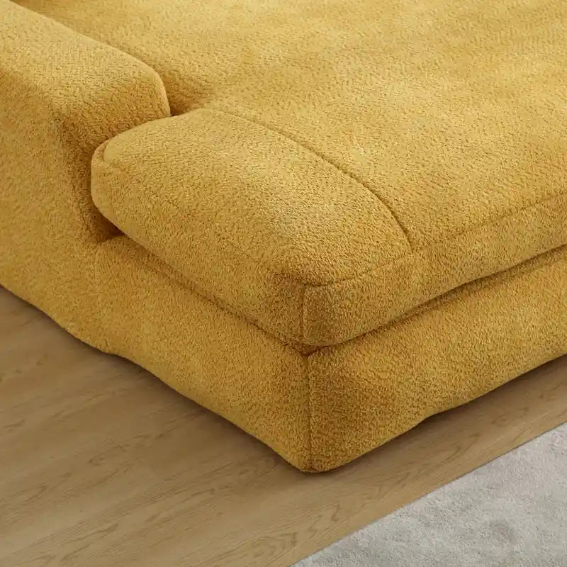 Canapé convertible 2 places en chenille avec 5 coussins de dossier – Bleu marine / Jaune moutarde / Blanc / Émeraude / Gris