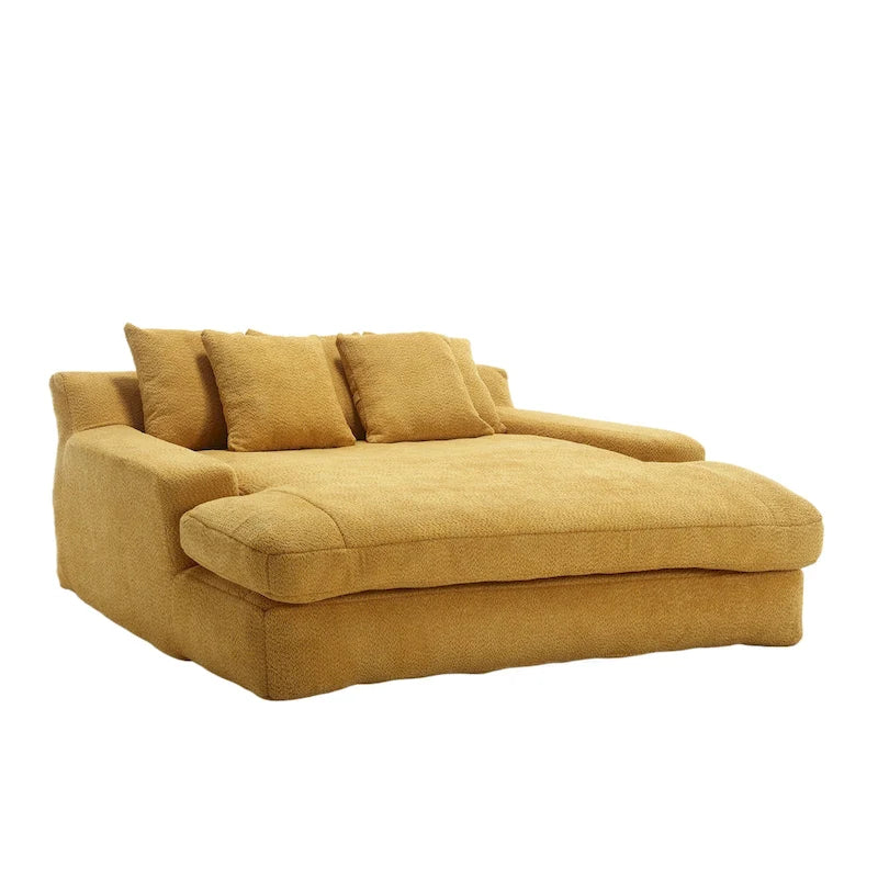 Canapé convertible 2 places en chenille avec 5 coussins de dossier – Bleu marine / Jaune moutarde / Blanc / Émeraude / Gris