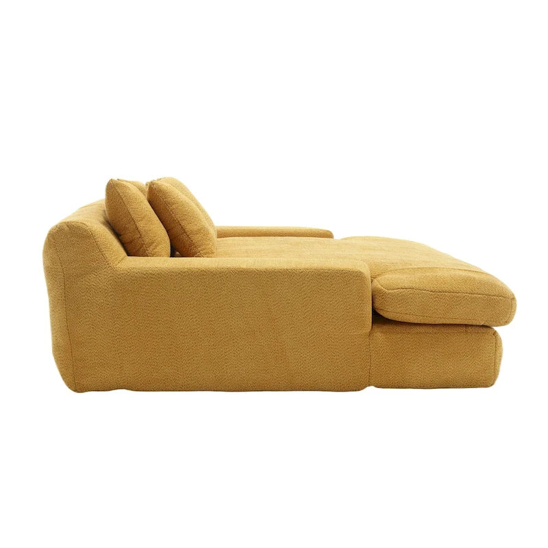 Canapé convertible 2 places en chenille avec 5 coussins de dossier – Bleu marine / Jaune moutarde / Blanc / Émeraude / Gris