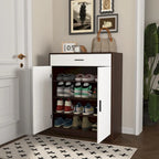 Meuble à chaussures à 4 niveaux Noyer/Naturel avec tiroir, 2 portes, pour 2 à 4 personnes