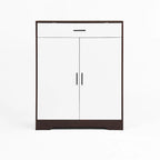Meuble à chaussures à 4 niveaux Noyer/Naturel avec tiroir, 2 portes, pour 2 à 4 personnes