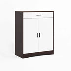 Meuble à chaussures à 4 niveaux Noyer/Naturel avec tiroir, 2 portes, pour 2 à 4 personnes
