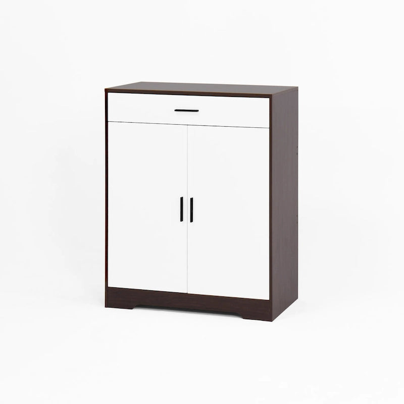 Meuble à chaussures à 4 niveaux Noyer/Naturel avec tiroir, 2 portes, pour 2 à 4 personnes