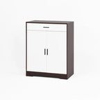 Meuble à chaussures à 4 niveaux Noyer/Naturel avec tiroir, 2 portes, pour 2 à 4 personnes
