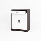 Meuble à chaussures à 4 niveaux Noyer/Naturel avec tiroir, 2 portes, pour 2 à 4 personnes