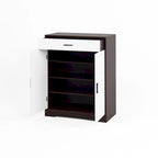 Meuble à chaussures à 4 niveaux Noyer/Naturel avec tiroir, 2 portes, pour 2 à 4 personnes