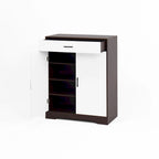 Meuble à chaussures à 4 niveaux Noyer/Naturel avec tiroir, 2 portes, pour 2 à 4 personnes