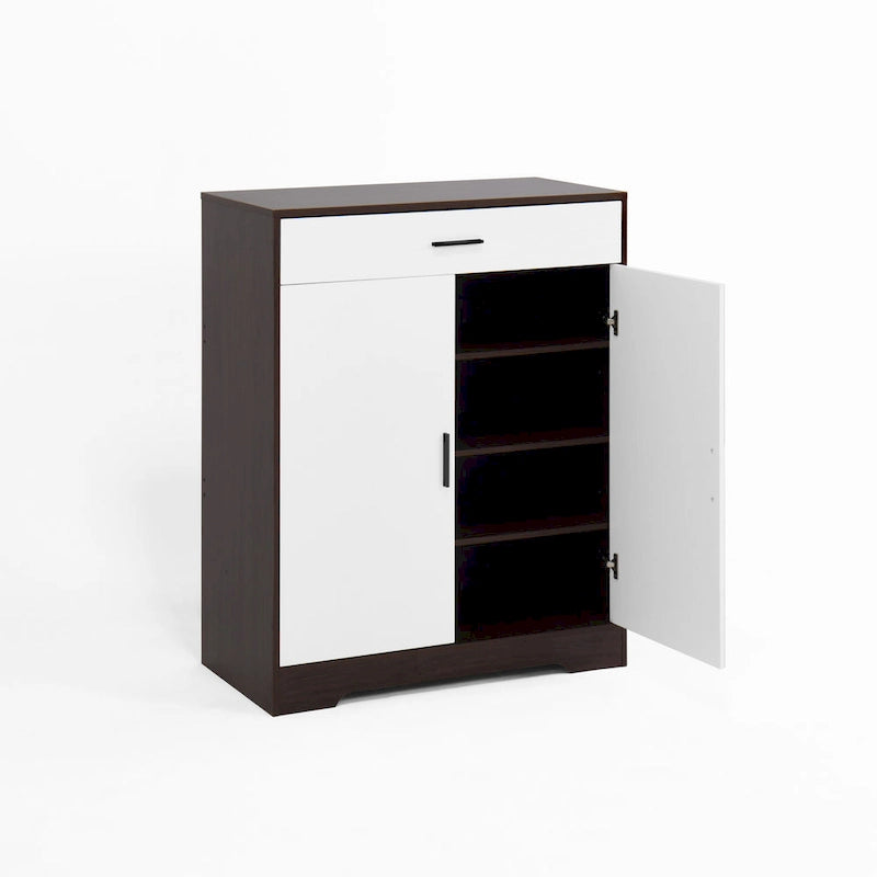 Meuble à chaussures à 4 niveaux Noyer/Naturel avec tiroir, 2 portes, pour 2 à 4 personnes