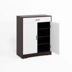 Meuble à chaussures à 4 niveaux Noyer/Naturel avec tiroir, 2 portes, pour 2 à 4 personnes