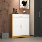 Meuble à chaussures à 4 niveaux Noyer/Naturel avec tiroir, 2 portes, pour 2 à 4 personnes