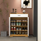 Meuble à chaussures à 4 niveaux Noyer/Naturel avec tiroir, 2 portes, pour 2 à 4 personnes