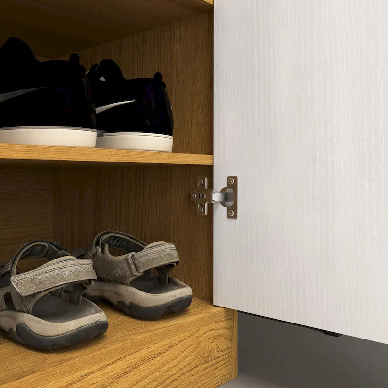 Meuble à chaussures à 4 niveaux Noyer/Naturel avec tiroir, 2 portes, pour 2 à 4 personnes