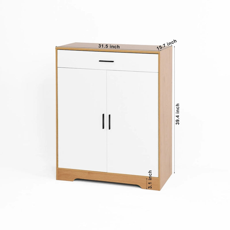 Meuble à chaussures à 4 niveaux Noyer/Naturel avec tiroir, 2 portes, pour 2 à 4 personnes