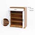 Meuble à chaussures à 4 niveaux Noyer/Naturel avec tiroir, 2 portes, pour 2 à 4 personnes