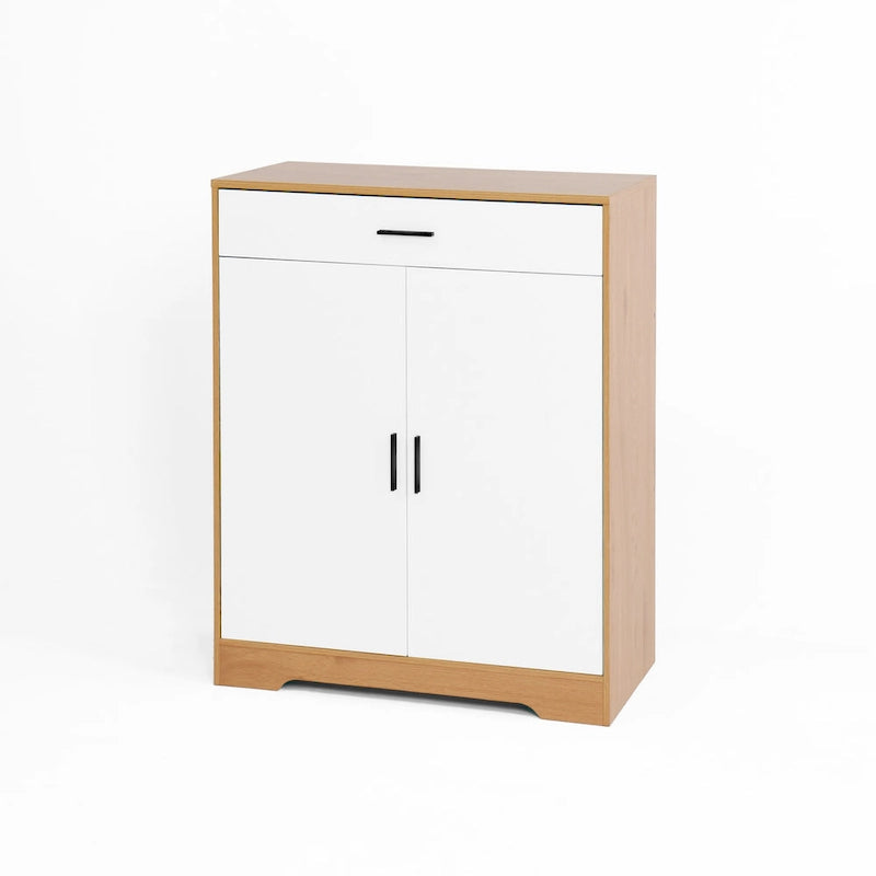 Meuble à chaussures à 4 niveaux Noyer/Naturel avec tiroir, 2 portes, pour 2 à 4 personnes