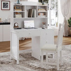 Bureau d'écriture rétro blanc/expresso avec chaise, 4 tiroirs et étagère, pour une personne
