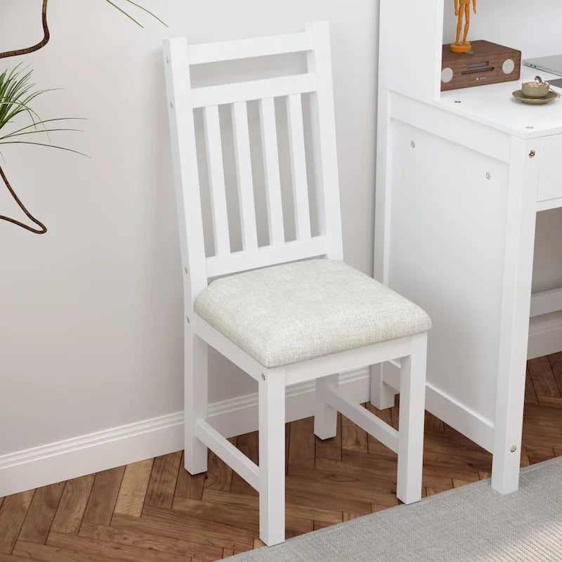 Bureau d'écriture rétro blanc/expresso avec chaise, 4 tiroirs et étagère, pour une personne