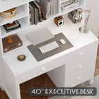 Bureau d'écriture rétro blanc/expresso avec chaise, 4 tiroirs et étagère, pour une personne