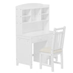 Bureau d'écriture rétro blanc/expresso avec chaise, 4 tiroirs et étagère, pour une personne