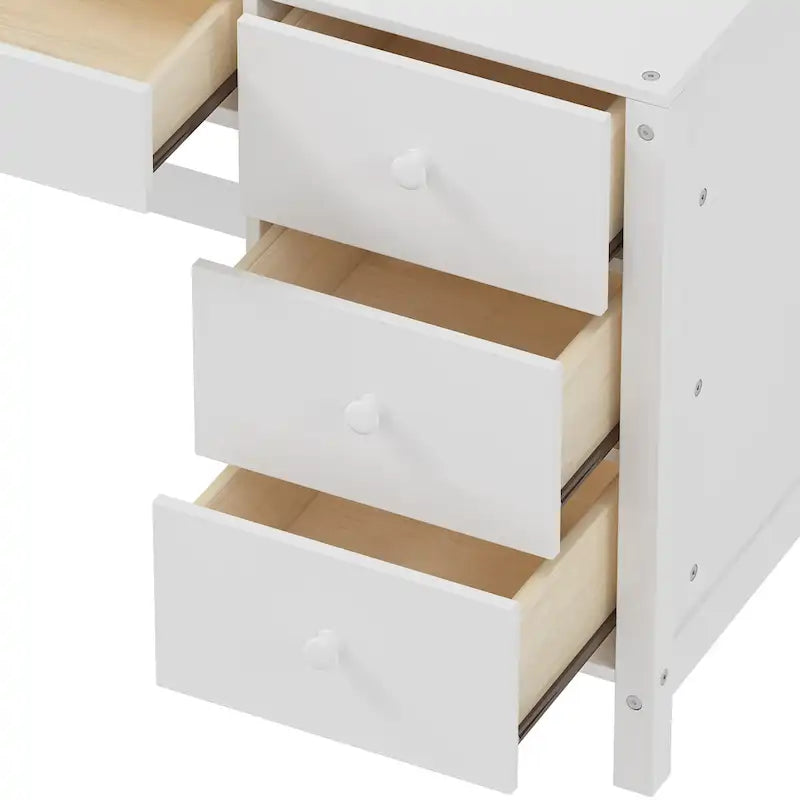 Bureau d'écriture rétro blanc/expresso avec chaise, 4 tiroirs et étagère, pour une personne