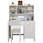 Bureau d'écriture rétro blanc/expresso avec chaise, 4 tiroirs et étagère, pour une personne