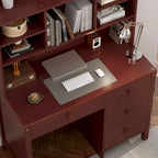 Bureau d'écriture rétro blanc/expresso avec chaise, 4 tiroirs et étagère, pour une personne