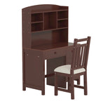 Bureau d'écriture rétro blanc/expresso avec chaise, 4 tiroirs et étagère, pour une personne