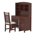 Bureau d'écriture rétro blanc/expresso avec chaise, 4 tiroirs et étagère, pour une personne