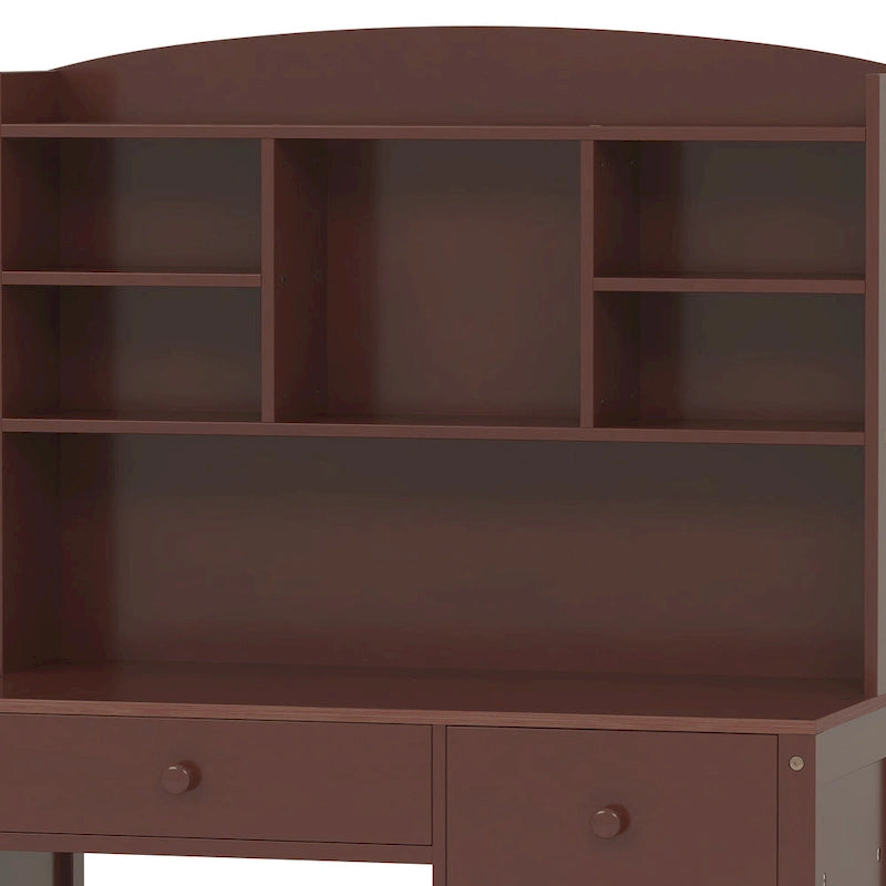 Bureau d'écriture rétro blanc/expresso avec chaise, 4 tiroirs et étagère, pour une personne