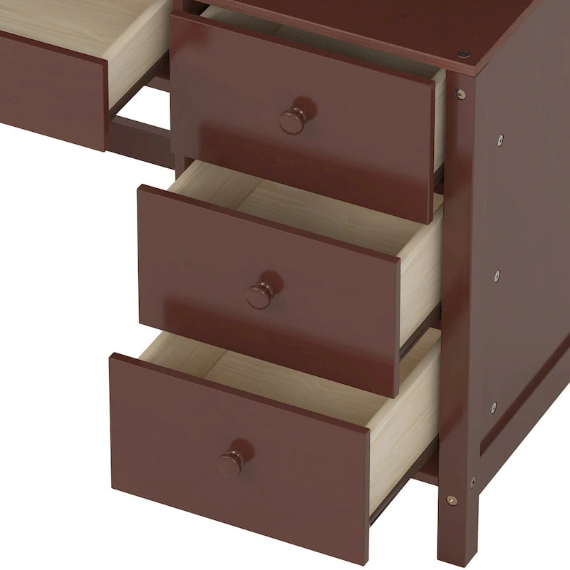 Bureau d'écriture rétro blanc/expresso avec chaise, 4 tiroirs et étagère, pour une personne
